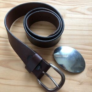 Vintage genuine leather belt with buckle